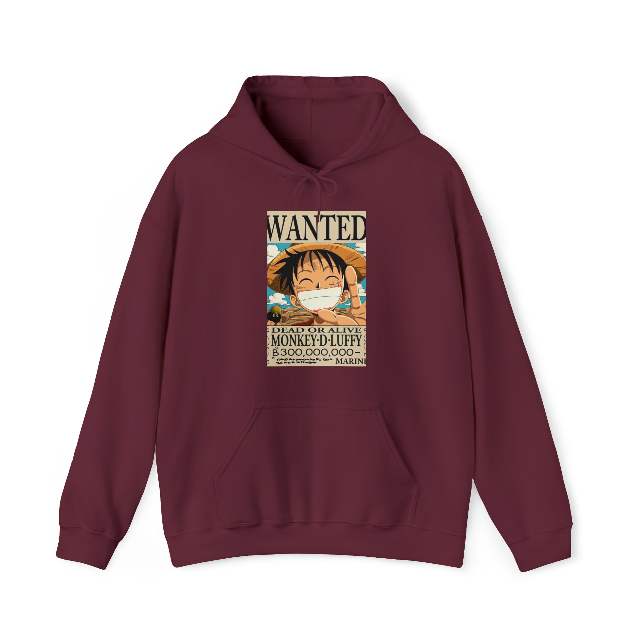 Luffy's Wanted Poster One Piece Hoodie - OtakuSuppliers Luffy's Wanted Poster One Piece Hoodie Maroon / S