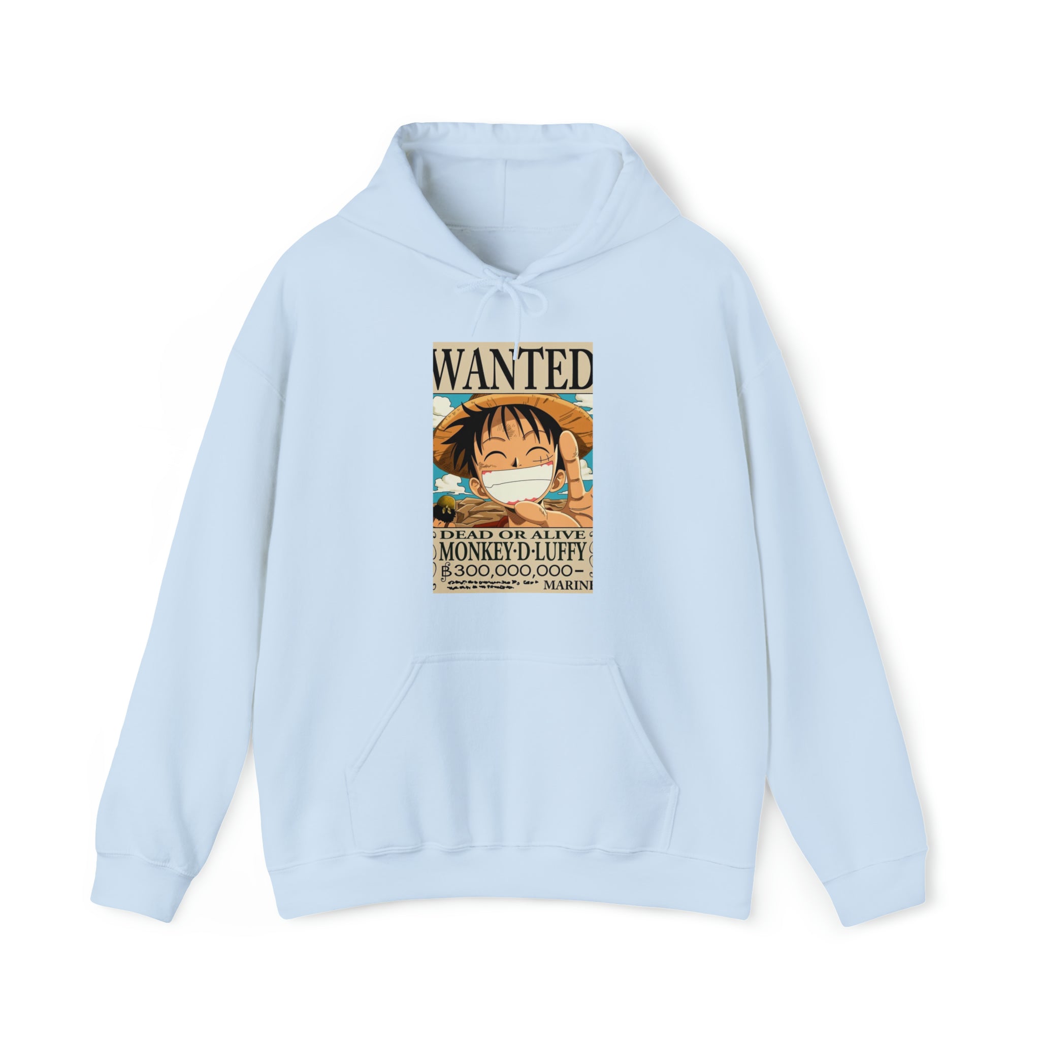 Luffy's Wanted Poster One Piece Hoodie - OtakuSuppliers Luffy's Wanted Poster One Piece Hoodie Light Blue / S